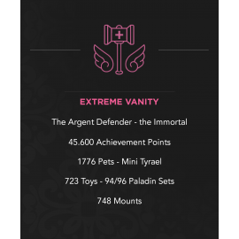 1089 - the Argent Defender - 45.600 Achievement - 748 Mounts - 1776 Pets - 723 Toys - 94/96 Paladin Sets - Mini Tyrael - TCG
