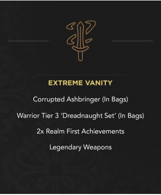 1049 - Warrior - Corrupted Ashbringer (In Bag) - Tier 3 Dreadnaught Set (In Bag) - 2x Realm First - Legendary Weapons